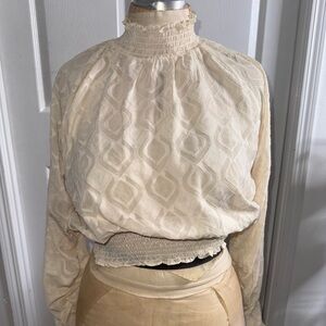 Forever 21 Women's Cream Smocked Waist Long-Sleeve Top